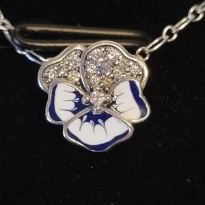 Pandora blue pansy flower pendant necklace.